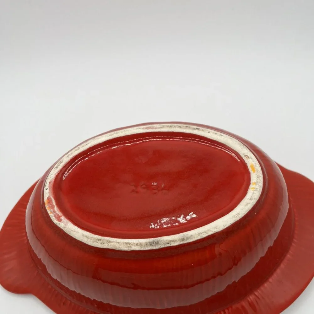 Vintage California USA Pottery Oval Red Glazed Casserole Serving Dish 2936 w/Lid